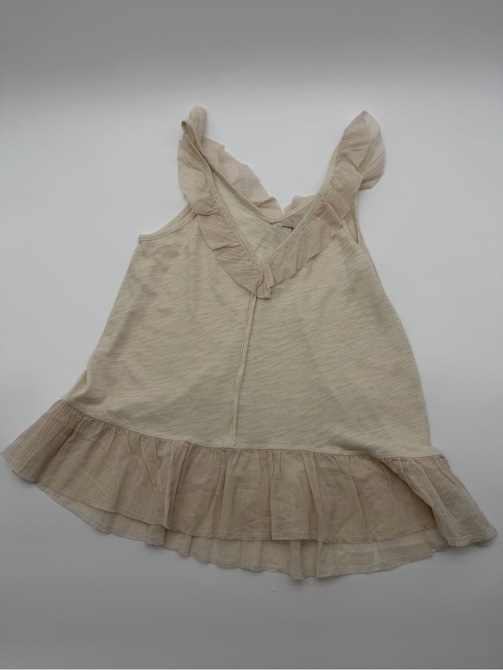 American Eagle Outfitters Cream Ruffle-Trim Tank Top